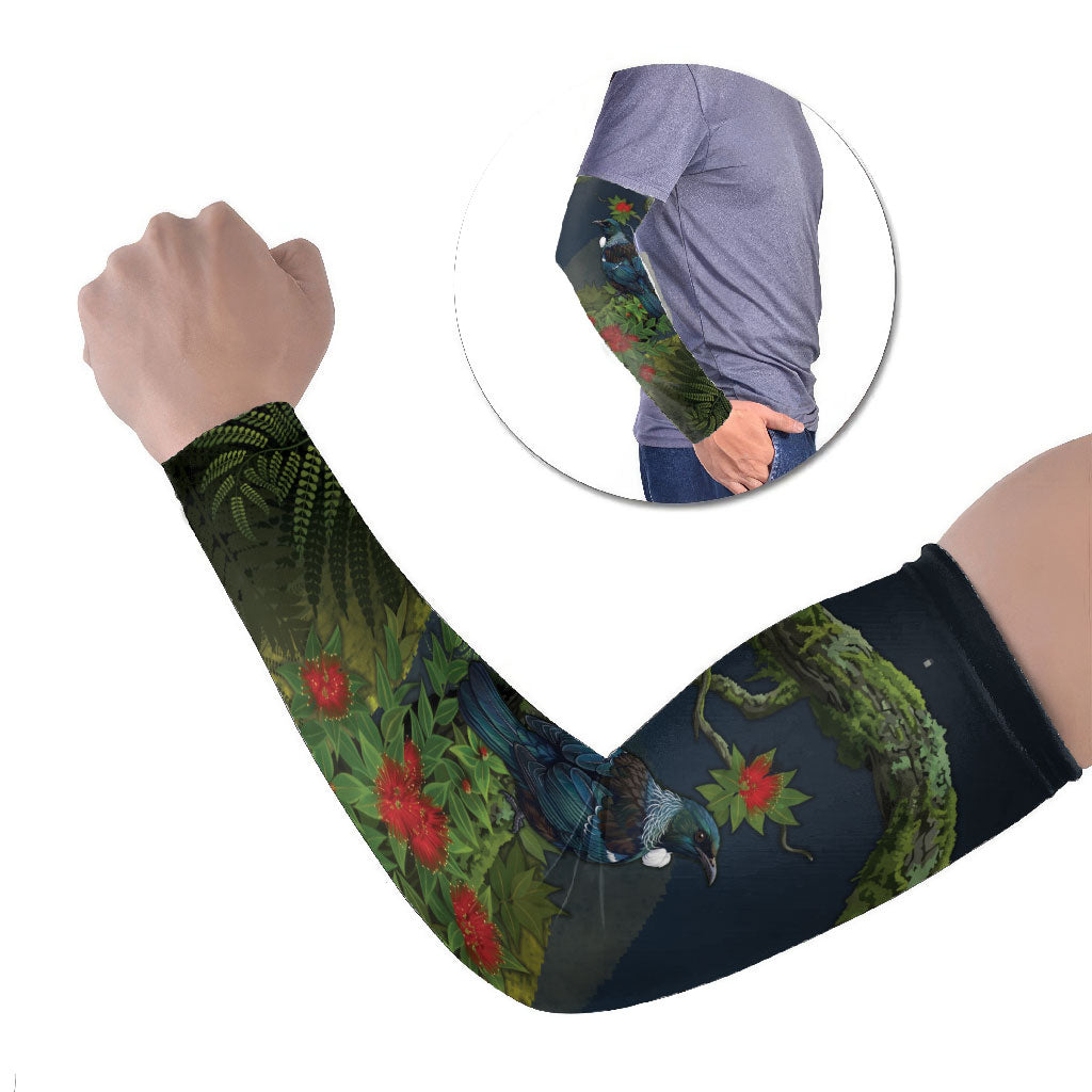 Rongoa Maori New Zealand Rata Arm Sleeves NZ Tui Bird Forest Vibes