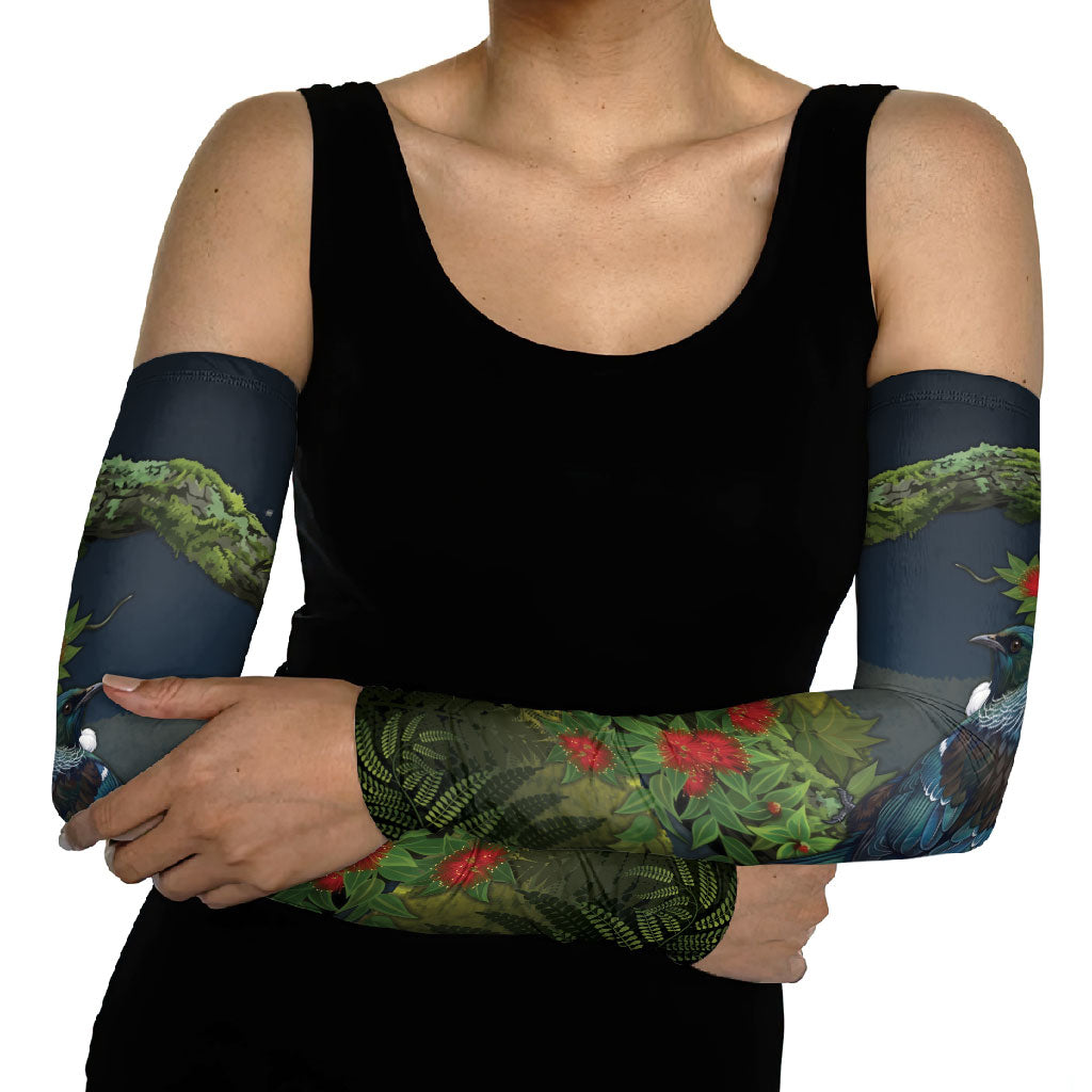 Rongoa Maori New Zealand Rata Arm Sleeves NZ Tui Bird Forest Vibes