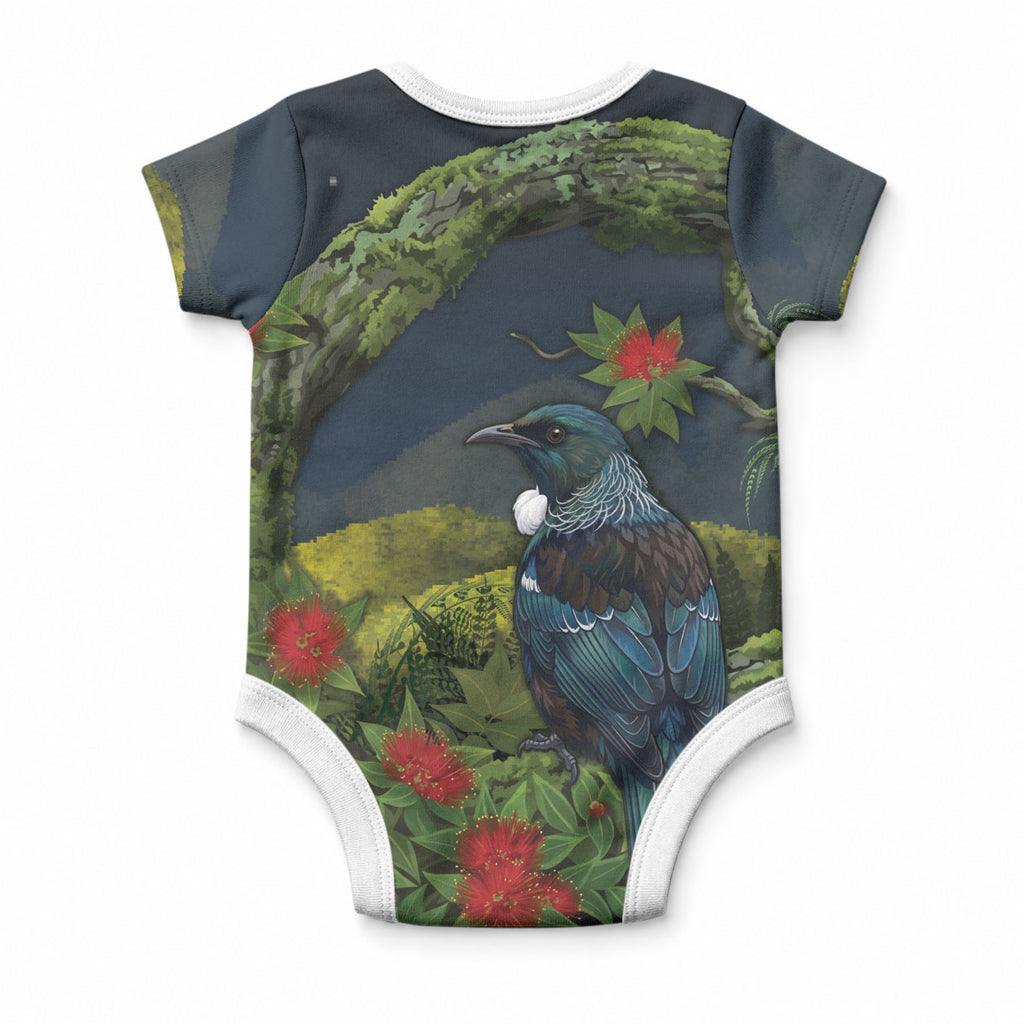 Rongoa Maori New Zealand Rata Baby Onesie NZ Tui Bird Forest Vibes
