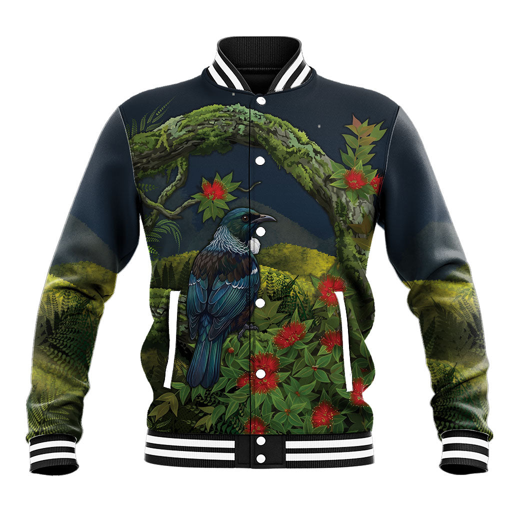 Rongoa Maori New Zealand Rata Baseball Jacket NZ Tui Bird Forest Vibes