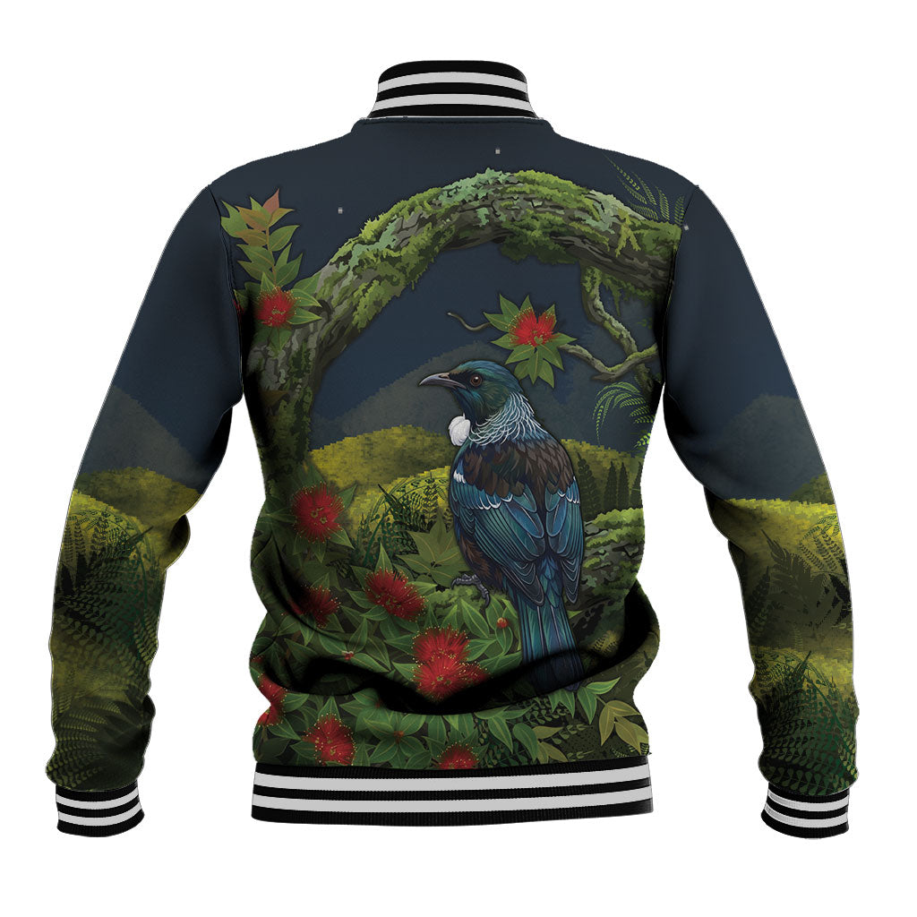 Rongoa Maori New Zealand Rata Baseball Jacket NZ Tui Bird Forest Vibes