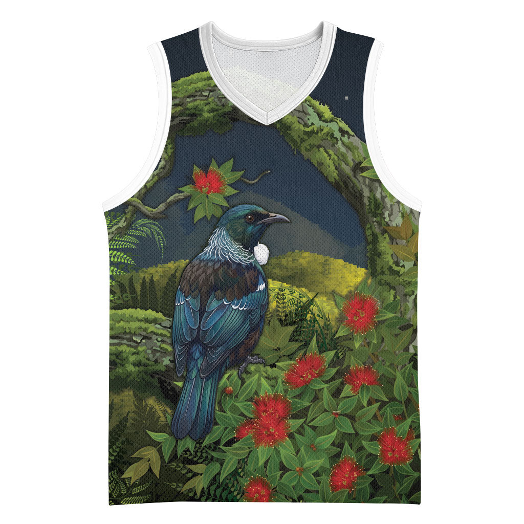 Rongoa Maori New Zealand Rata Basketball Jersey NZ Tui Bird Forest Vibes