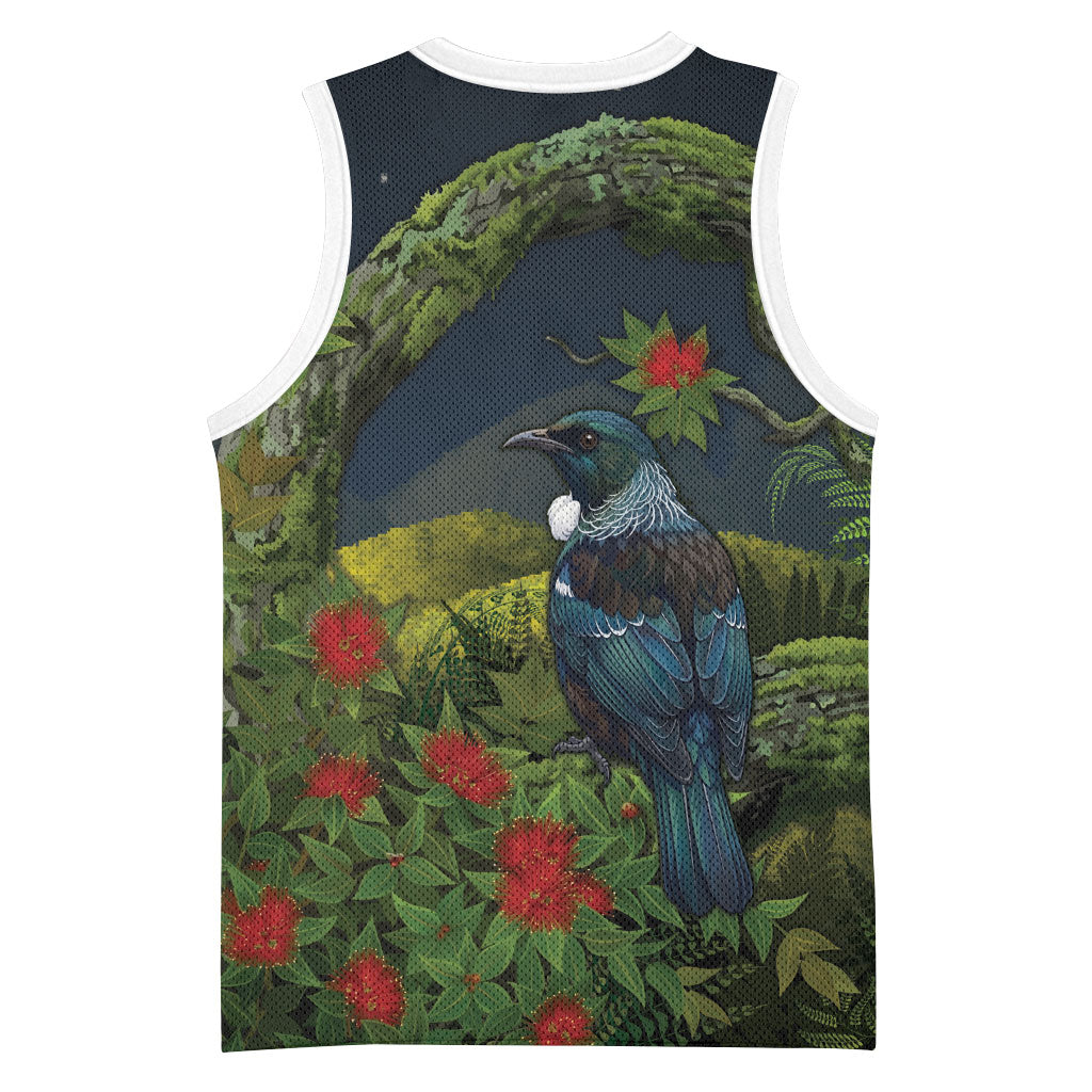 Rongoa Maori New Zealand Rata Basketball Jersey NZ Tui Bird Forest Vibes