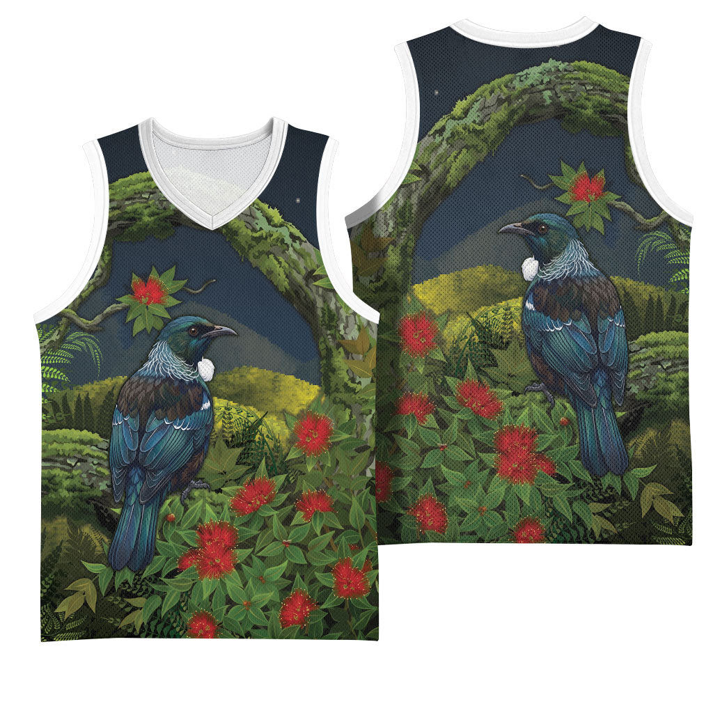 Rongoa Maori New Zealand Rata Basketball Jersey NZ Tui Bird Forest Vibes