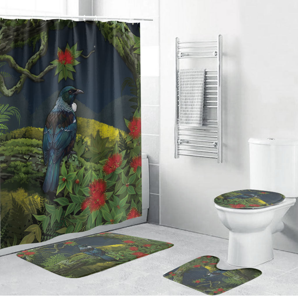 Rongoa Maori New Zealand Rata Bathroom Set NZ Tui Bird Forest Vibes