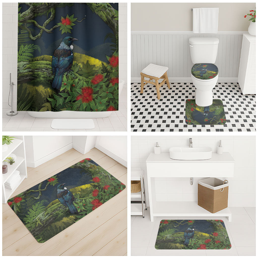 Rongoa Maori New Zealand Rata Bathroom Set NZ Tui Bird Forest Vibes