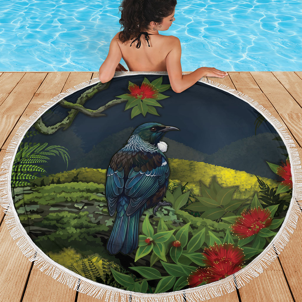 Rongoa Maori New Zealand Rata Beach Blanket NZ Tui Bird Forest Vibes