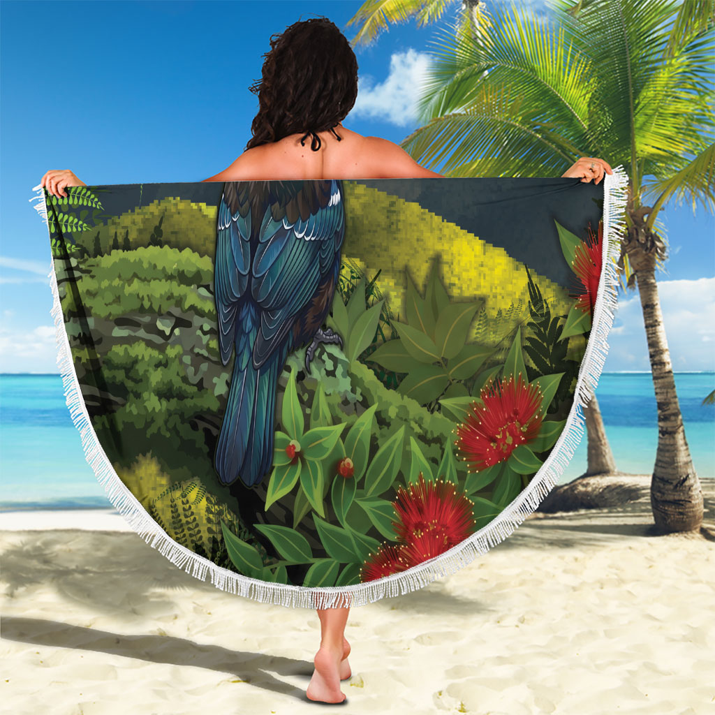 Rongoa Maori New Zealand Rata Beach Blanket NZ Tui Bird Forest Vibes