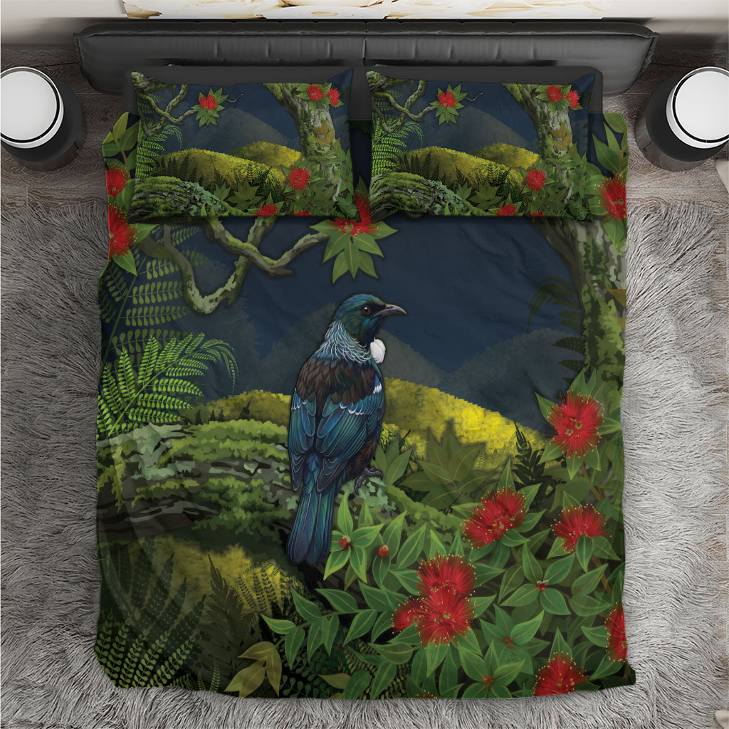 Rongoa Maori New Zealand Rata Bedding Set NZ Tui Bird Forest Vibes