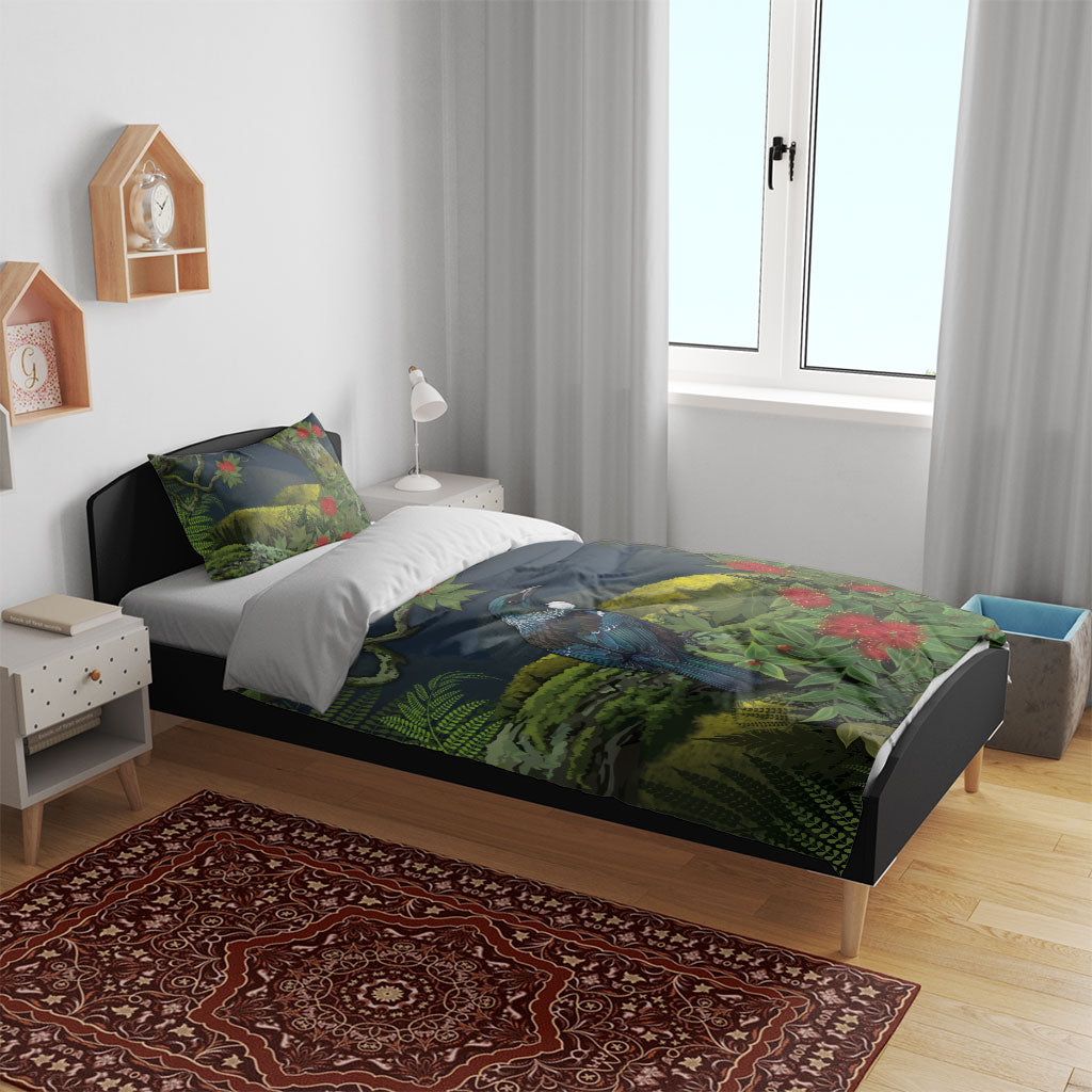 Rongoa Maori New Zealand Rata Bedding Set NZ Tui Bird Forest Vibes