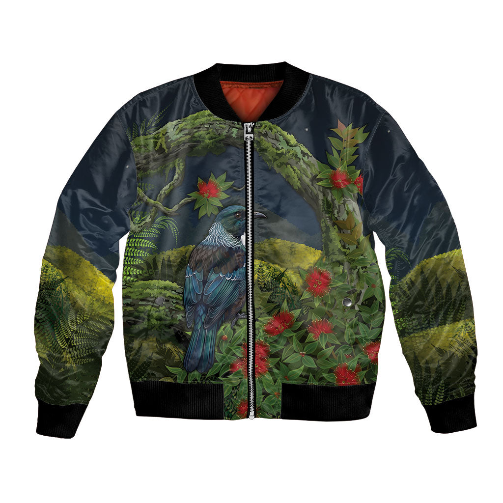 Rongoa Maori New Zealand Rata Bomber Jacket NZ Tui Bird Forest Vibes