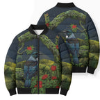 Rongoa Maori New Zealand Rata Bomber Puffer Jacket NZ Tui Bird Forest Vibes