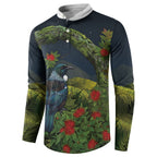 Rongoa Maori New Zealand Rata Button Sweatshirt NZ Tui Bird Forest Vibes