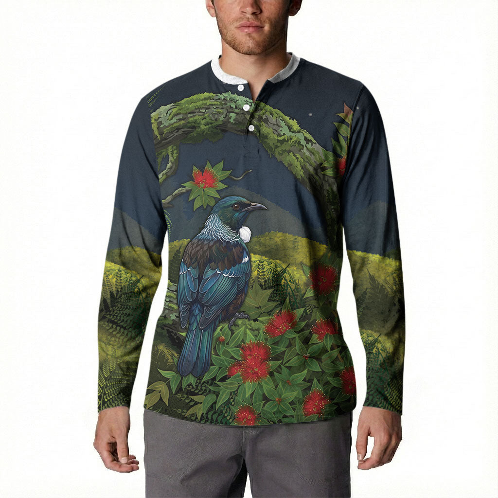 Rongoa Maori New Zealand Rata Button Sweatshirt NZ Tui Bird Forest Vibes