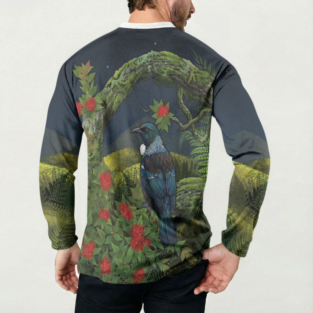 Rongoa Maori New Zealand Rata Button Sweatshirt NZ Tui Bird Forest Vibes