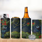 Rongoa Maori New Zealand Rata 4 in 1 Can Cooler Tumbler NZ Tui Bird Forest Vibes