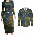 Rongoa Maori New Zealand Rata Couples Matching Long Sleeve Bodycon Dress and Long Sleeve Button Shirt NZ Tui Bird Forest Vibes