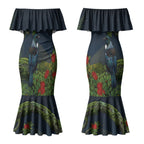 Rongoa Maori New Zealand Rata Couples Matching Mermaid Dress and Hawaiian Shirt NZ Tui Bird Forest Vibes