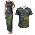 Rongoa Maori New Zealand Rata Couples Matching Tank Maxi Dress and Hawaiian Shirt NZ Tui Bird Forest Vibes
