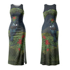 Rongoa Maori New Zealand Rata Couples Matching Tank Maxi Dress and Long Sleeve Button Shirt NZ Tui Bird Forest Vibes