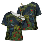 Rongoa Maori New Zealand Rata Cross Shoulder Shirt NZ Tui Bird Forest Vibes