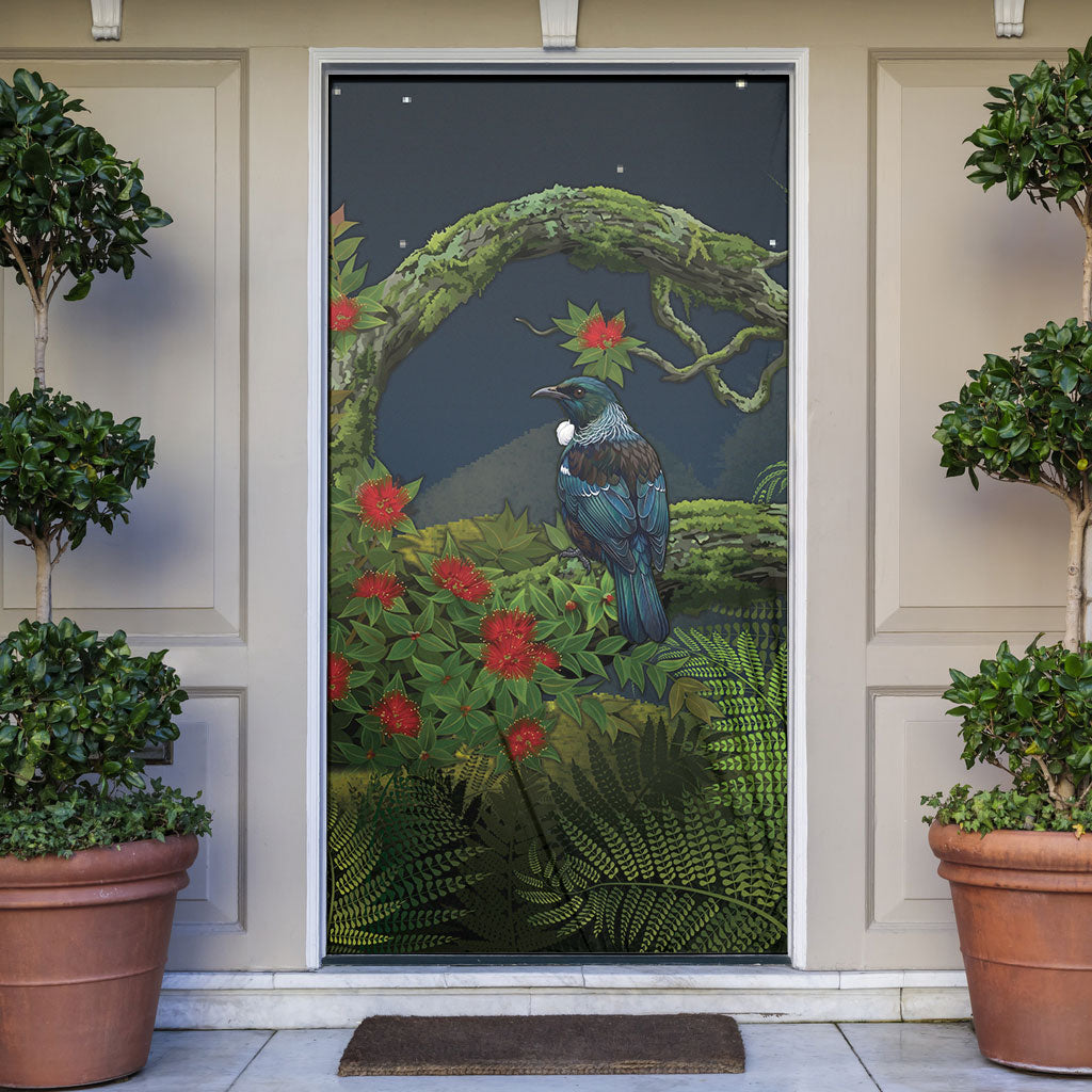 Rongoa Maori New Zealand Rata Door Cover NZ Tui Bird Forest Vibes