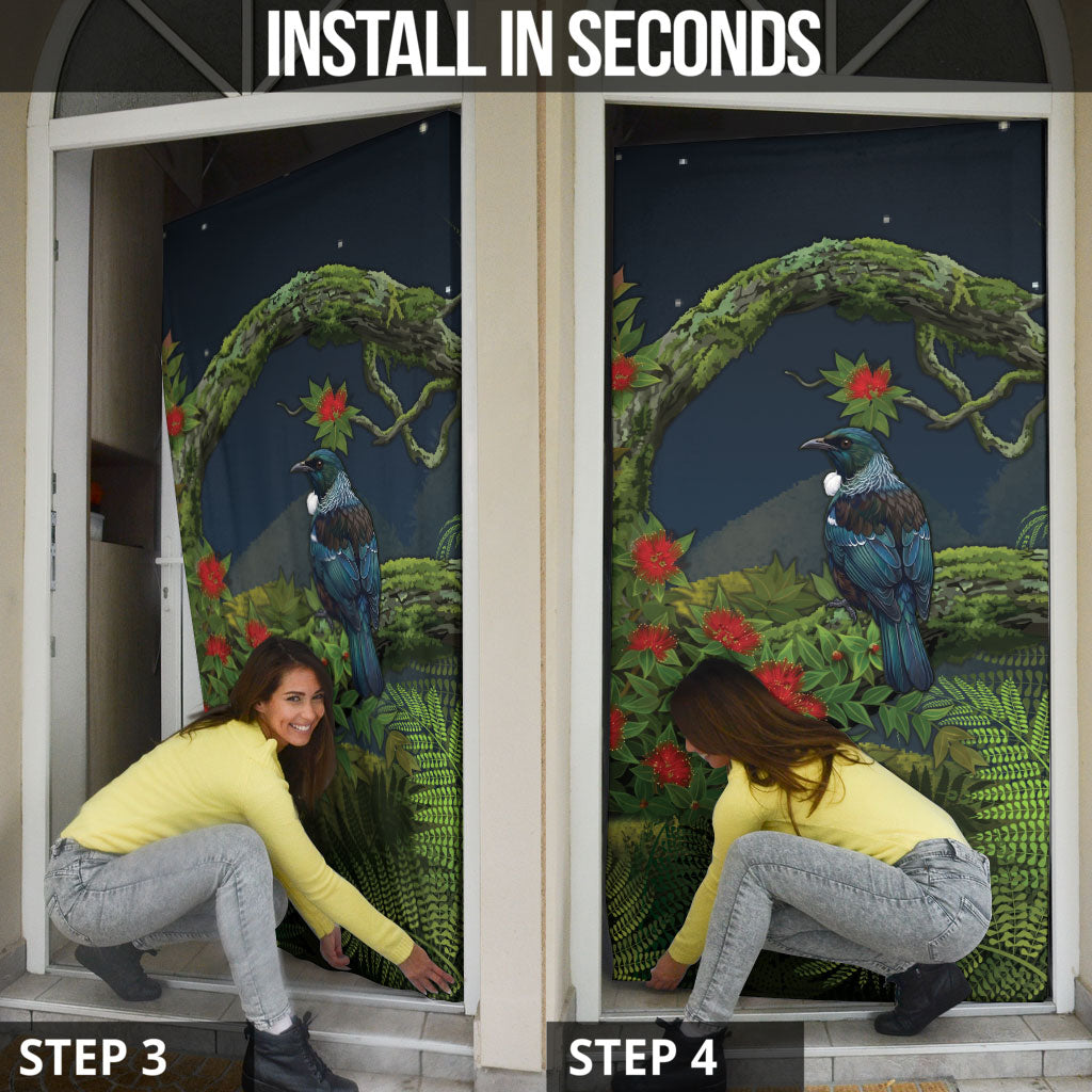 Rongoa Maori New Zealand Rata Door Cover NZ Tui Bird Forest Vibes