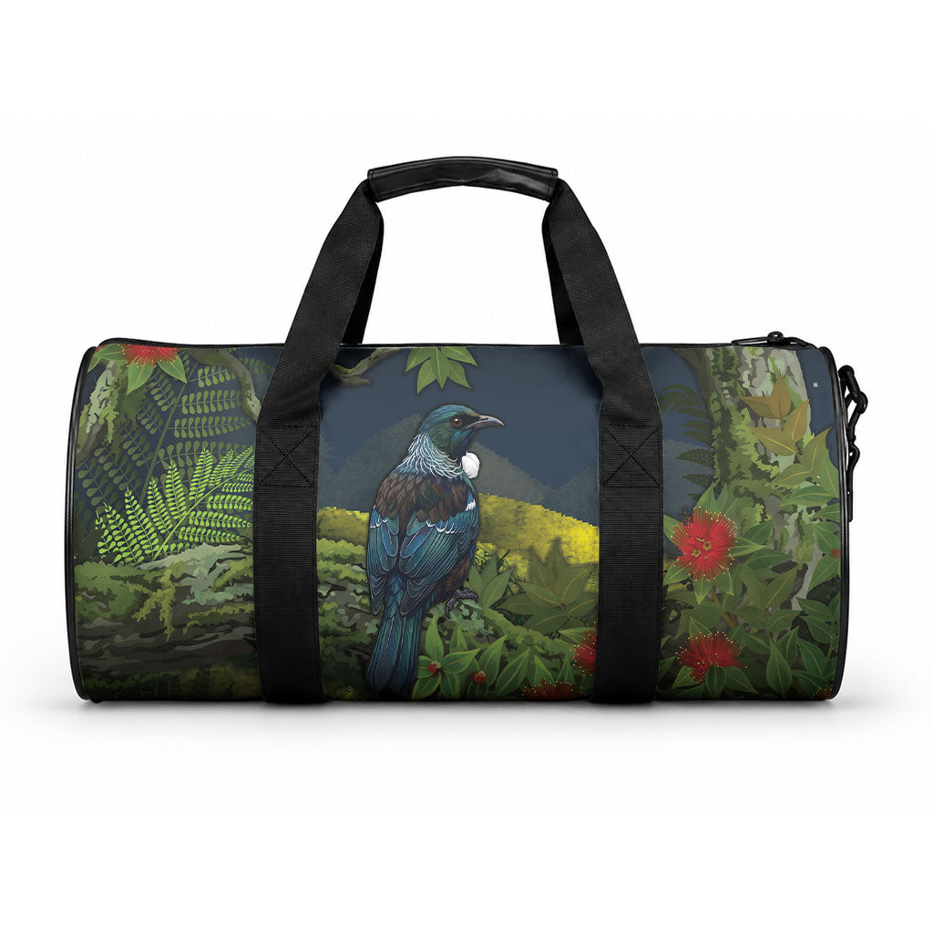 Rongoa Maori New Zealand Rata Duffle Bag NZ Tui Bird Forest Vibes