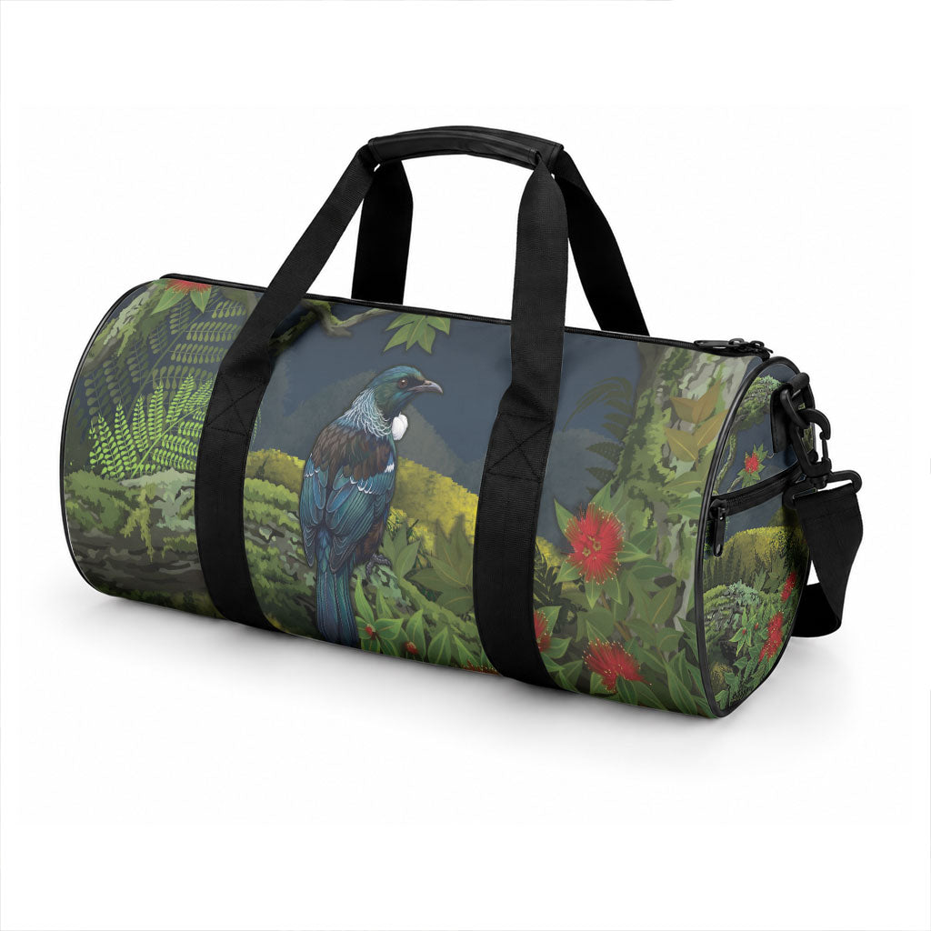 Rongoa Maori New Zealand Rata Duffle Bag NZ Tui Bird Forest Vibes