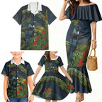 Rongoa Maori New Zealand Rata Family Matching Mermaid Dress and Hawaiian Shirt NZ Tui Bird Forest Vibes