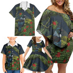 Rongoa Maori New Zealand Rata Family Matching Off Shoulder Short Dress and Hawaiian Shirt NZ Tui Bird Forest Vibes