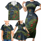 Rongoa Maori New Zealand Rata Family Matching Short Sleeve Bodycon Dress and Hawaiian Shirt NZ Tui Bird Forest Vibes