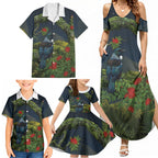 Rongoa Maori New Zealand Rata Family Matching Summer Maxi Dress and Hawaiian Shirt NZ Tui Bird Forest Vibes