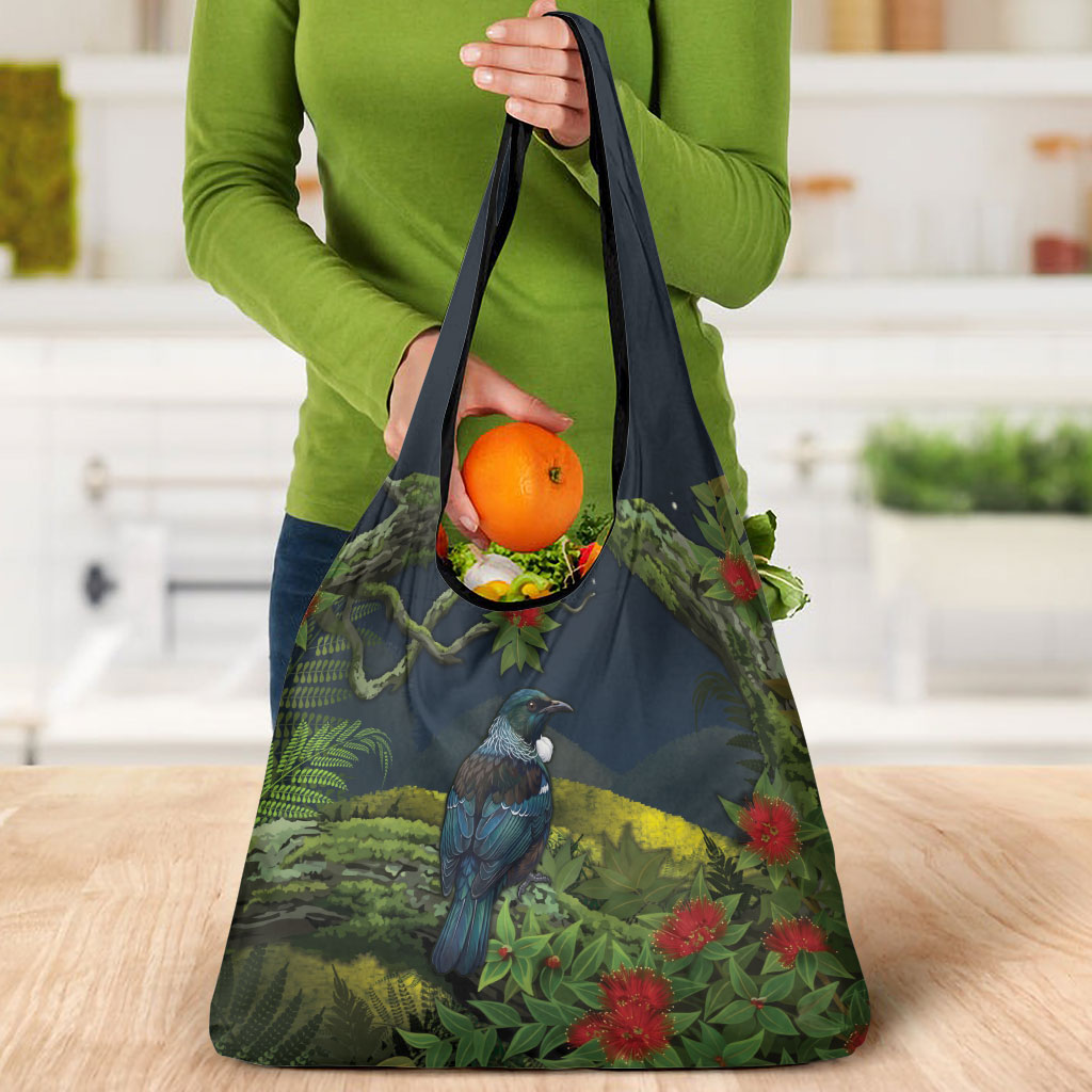 Rongoa Maori New Zealand Rata Grocery Bag NZ Tui Bird Forest Vibes