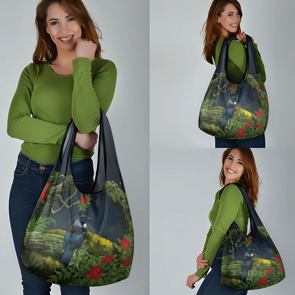 Rongoa Maori New Zealand Rata Grocery Bag NZ Tui Bird Forest Vibes
