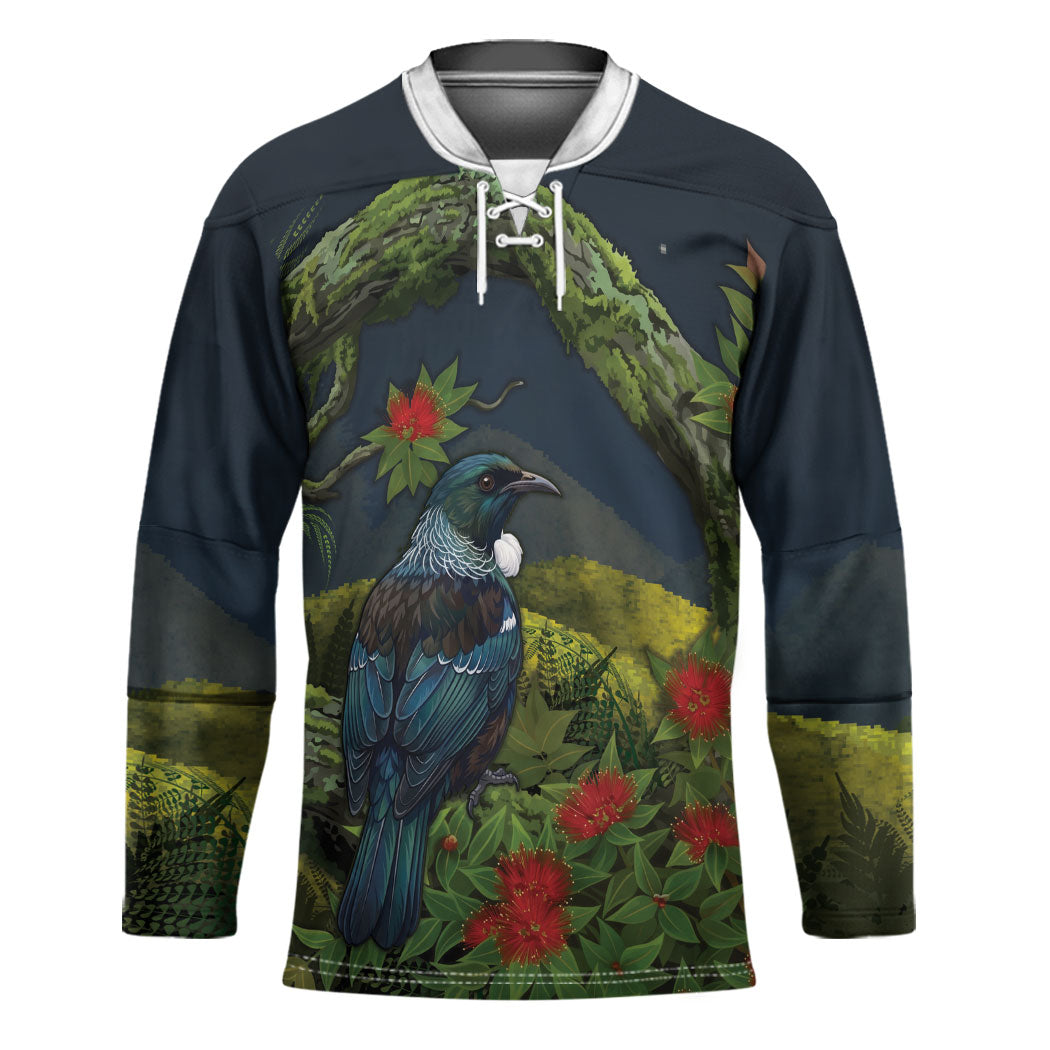 Rongoa Maori New Zealand Rata Hockey Jersey NZ Tui Bird Forest Vibes