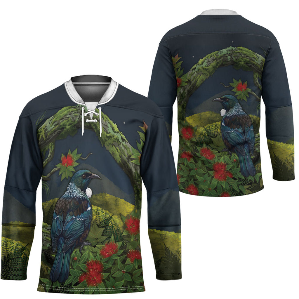 Rongoa Maori New Zealand Rata Hockey Jersey NZ Tui Bird Forest Vibes