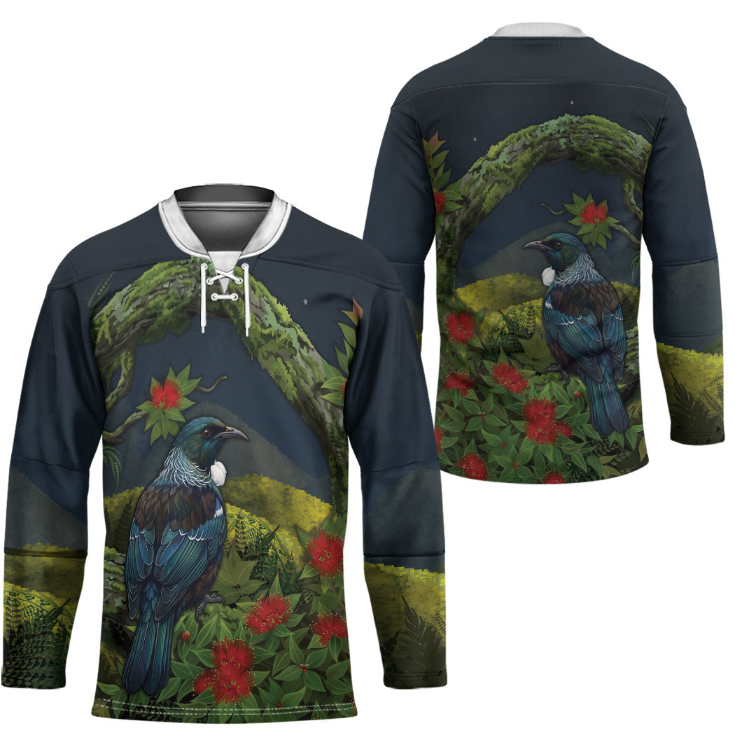 Rongoa Maori New Zealand Rata Hockey Jersey NZ Tui Bird Forest Vibes