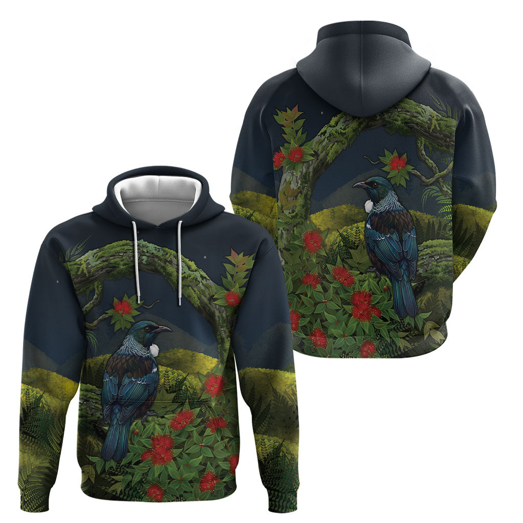 Rongoa Maori New Zealand Rata Hoodie NZ Tui Bird Forest Vibes
