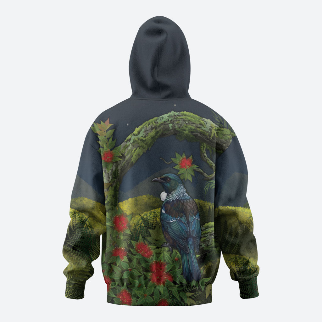Rongoa Maori New Zealand Rata Hoodie NZ Tui Bird Forest Vibes