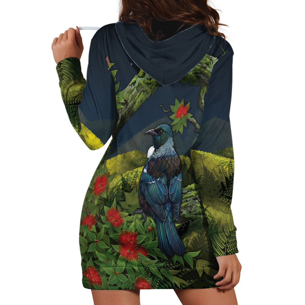 Rongoa Maori New Zealand Rata Hoodie Dress NZ Tui Bird Forest Vibes