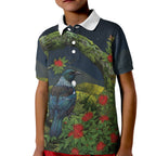 Rongoa Maori New Zealand Rata Kid Polo Shirt NZ Tui Bird Forest Vibes
