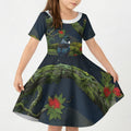 Rongoa Maori New Zealand Rata Kid Short Sleeve Dress NZ Tui Bird Forest Vibes