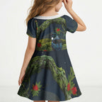 Rongoa Maori New Zealand Rata Kid Short Sleeve Dress NZ Tui Bird Forest Vibes