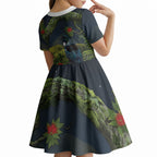 Rongoa Maori New Zealand Rata Kid Short Sleeve Dress NZ Tui Bird Forest Vibes