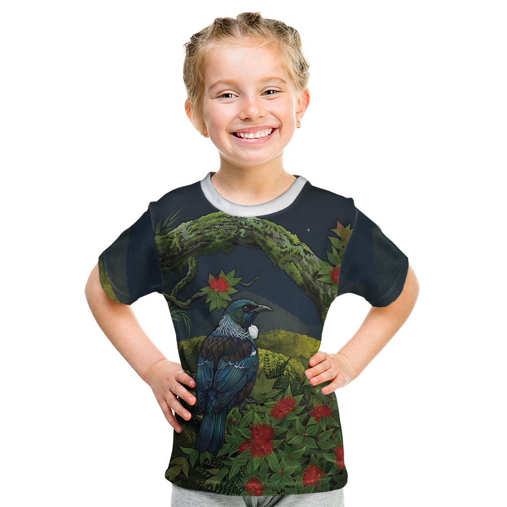 Rongoa Maori New Zealand Rata Kid T Shirt NZ Tui Bird Forest Vibes