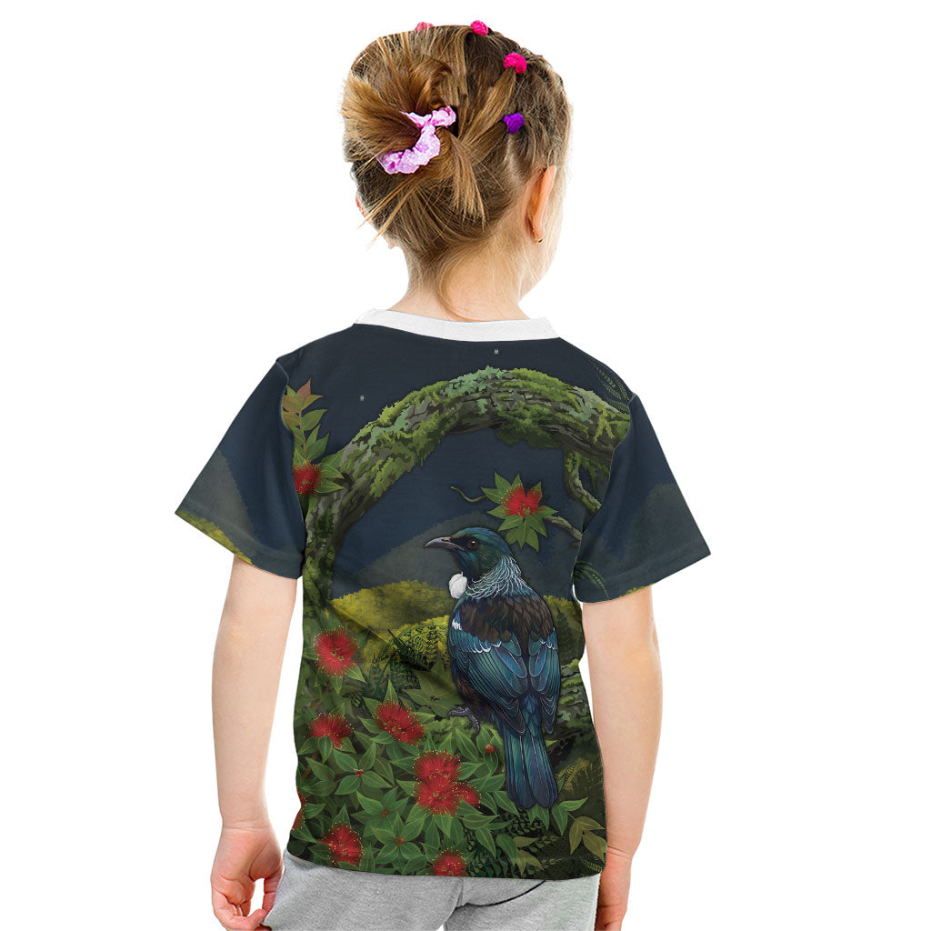 Rongoa Maori New Zealand Rata Kid T Shirt NZ Tui Bird Forest Vibes
