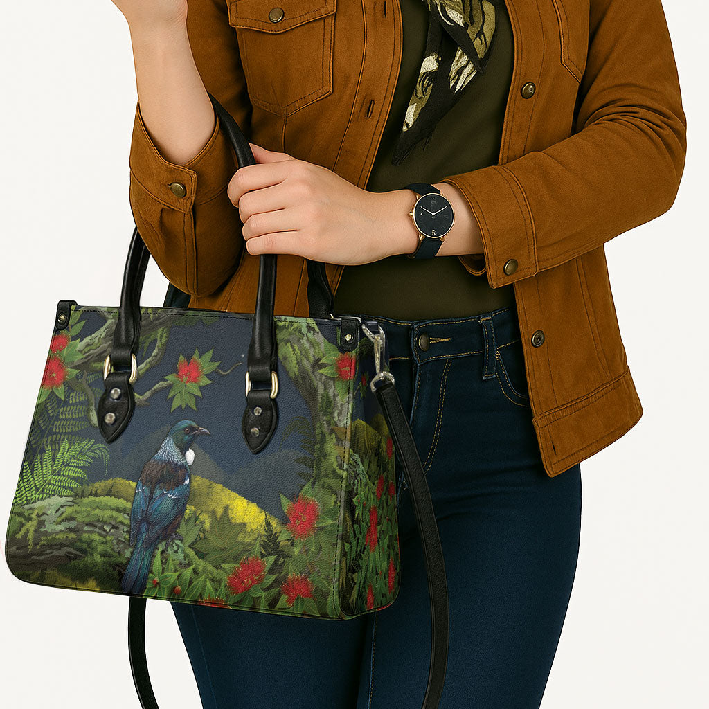 Rongoa Maori New Zealand Rata Leather Bag NZ Tui Bird Forest Vibes
