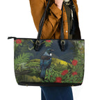 Rongoa Maori New Zealand Rata Leather Tote Bag NZ Tui Bird Forest Vibes