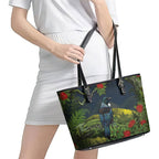 Rongoa Maori New Zealand Rata Leather Tote Bag NZ Tui Bird Forest Vibes